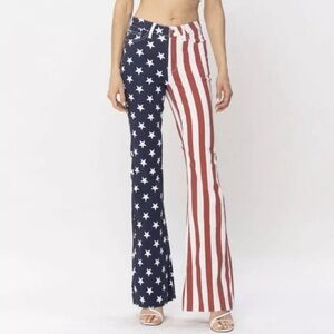 NWT Judy Blue high waist bell bottom USA flag jeans size 13/31 July 4th flare
